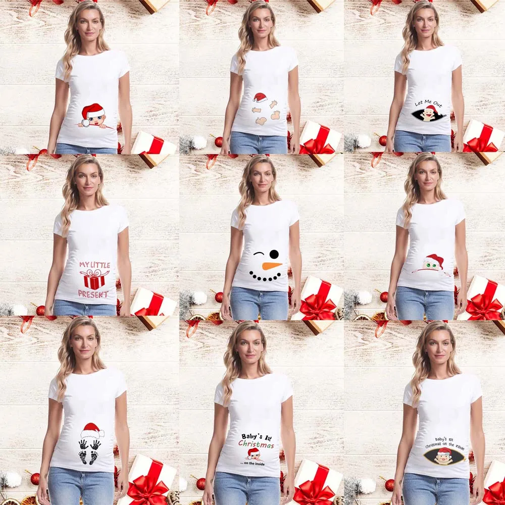 El mejor regalo 2025, camisetas de maternidad de Feliz Navidad, es mi primera Navidad, camisetas con estampado divertido para anuncio de embarazo - imagen 2