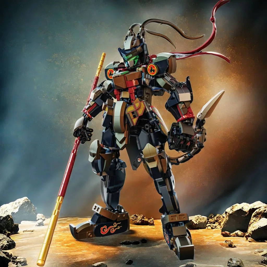Wukong negro bloques de construcción articulaciones móviles Monkey King Mech modelo de ladrillo juguetes para niños regalo decoración de escritorio mito juego periférico