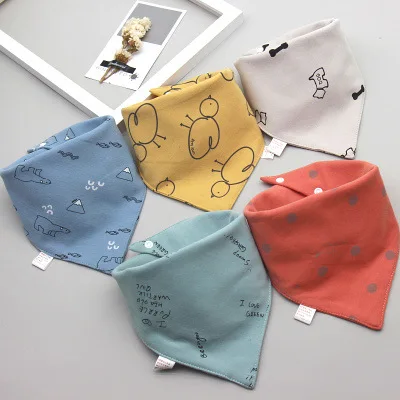 5 unids/lote Baberos para bebé, Baberos triangulares de algodón doble, toalla de Saliva con estampado de dibujos animados, delantal de alimentación para bebés y niñas, Baberos Bandana de algodón - imagen 2