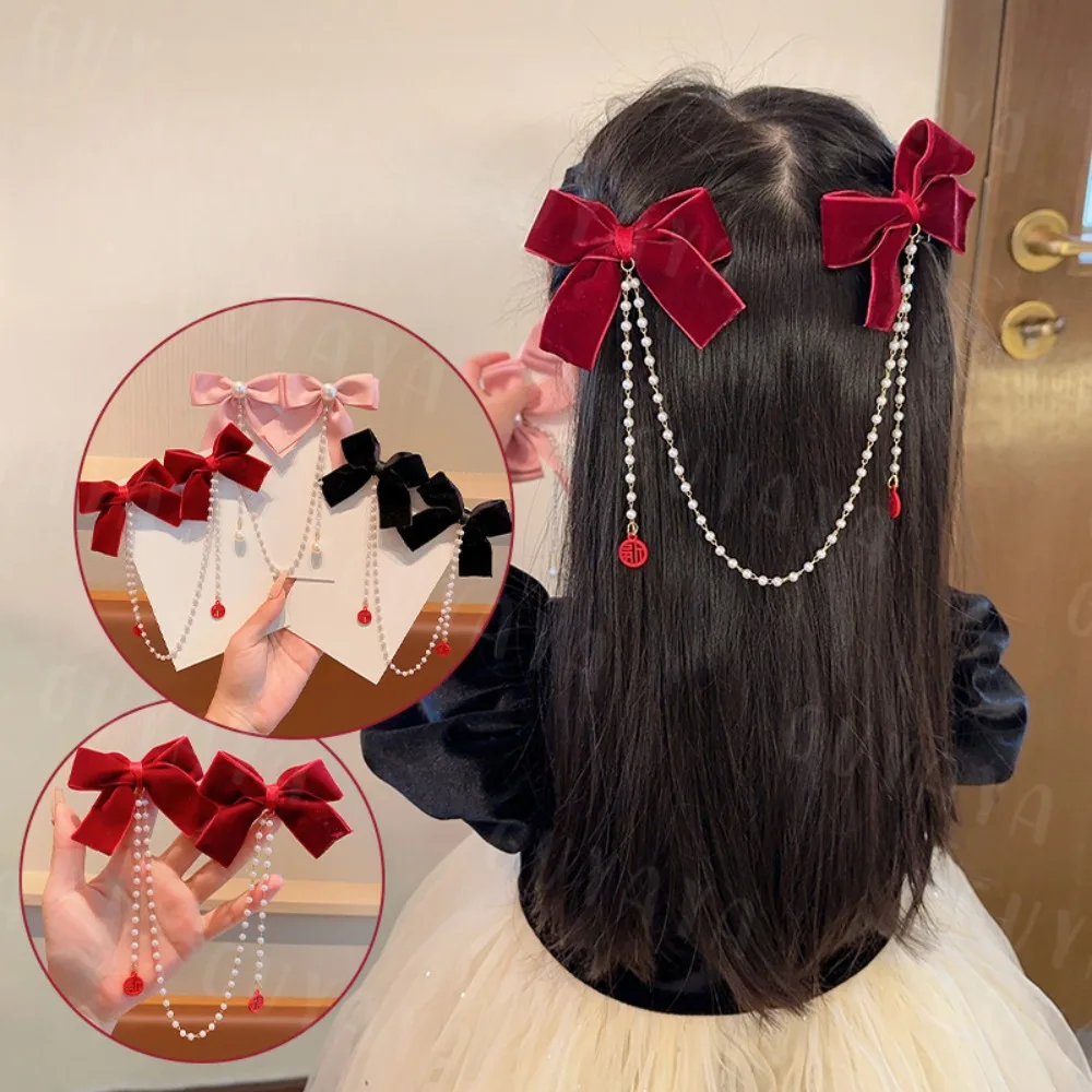 Horquillas lazo princesa con perlas rosas para niña - imagen 4