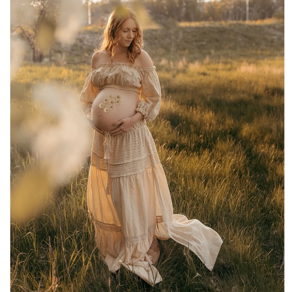 Vestido bohemio para sesión fotos embarazo – Encaje algodón dos piezas