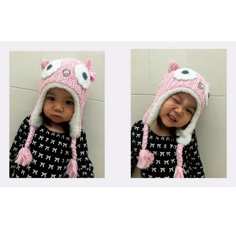 Gorro neonatal búho rosa con forro de terciopelo suave - imagen 3