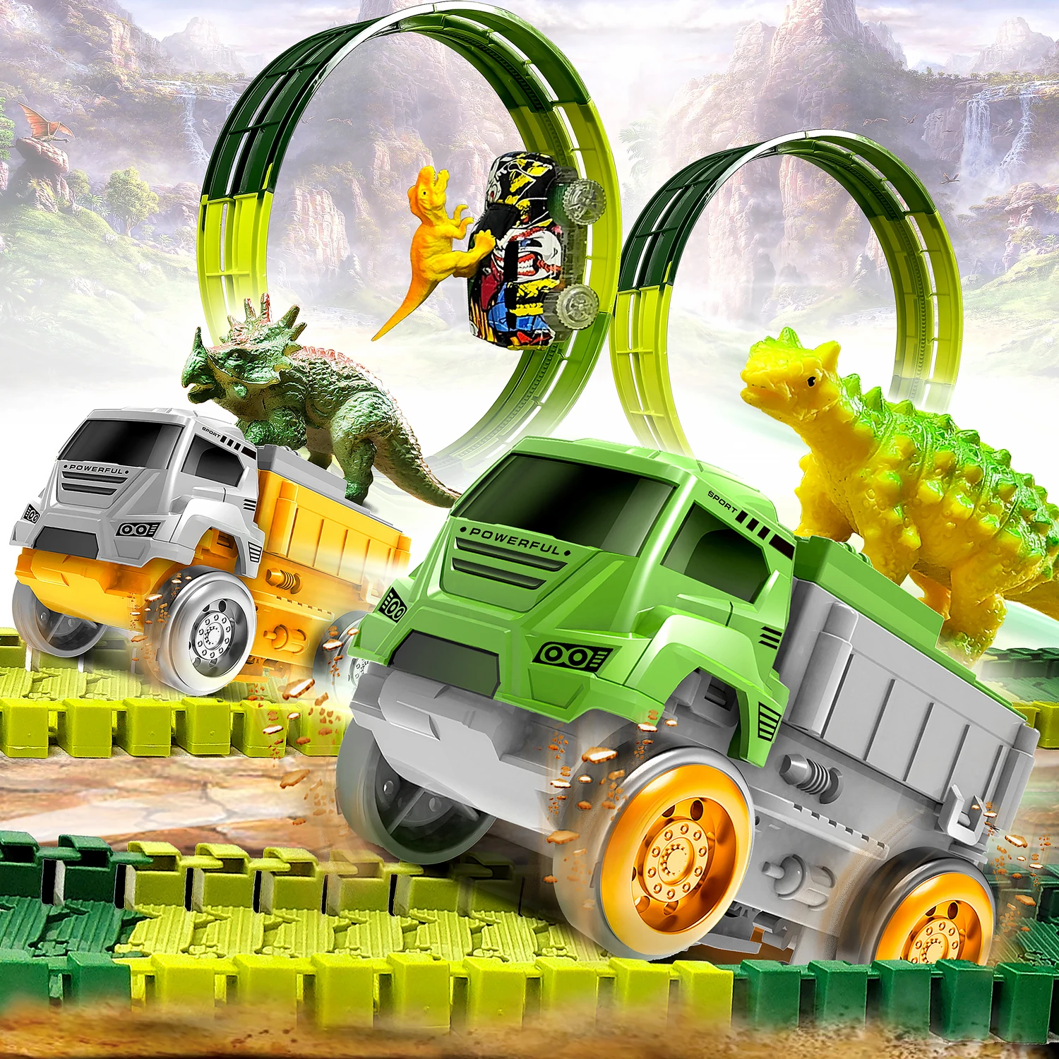 Coche de pista de dinosaurio eléctrico, coche de juguete ferroviario de escalada mágica, coches de juguete de pista Flexible, juguetes educativos para niños, juguete de calidad para chico