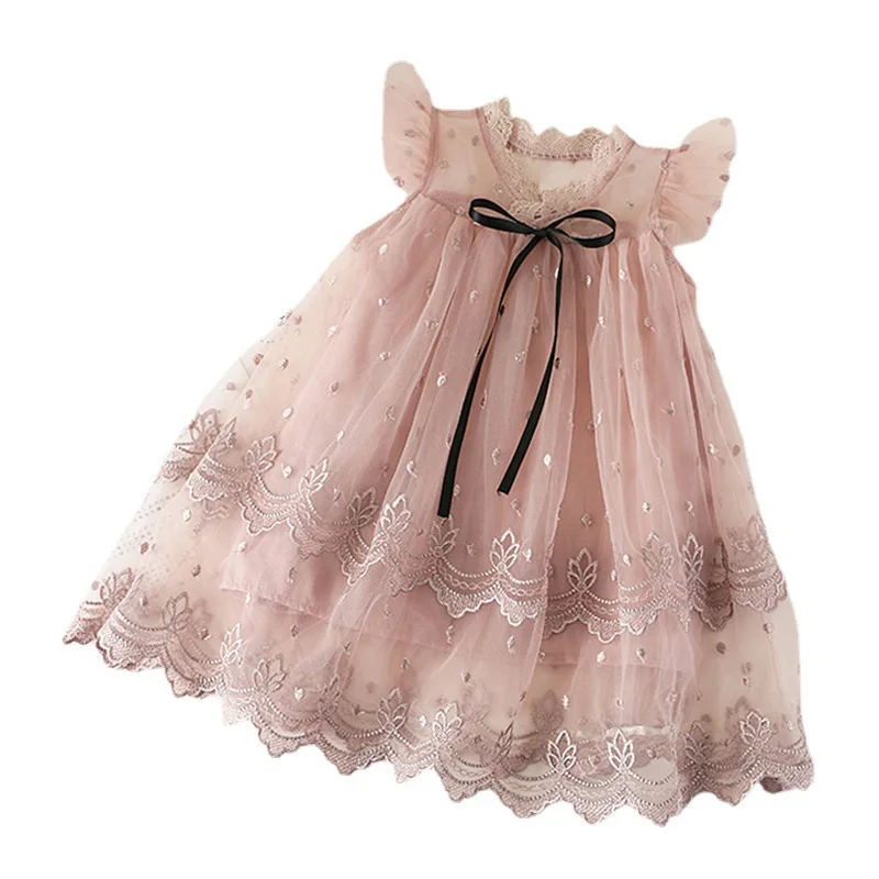 Vestido dulce de princesa de verano para niñas de 3 a 8 años, minivestido con tutú de encaje y manga con volantes y estampado floral - imagen 5
