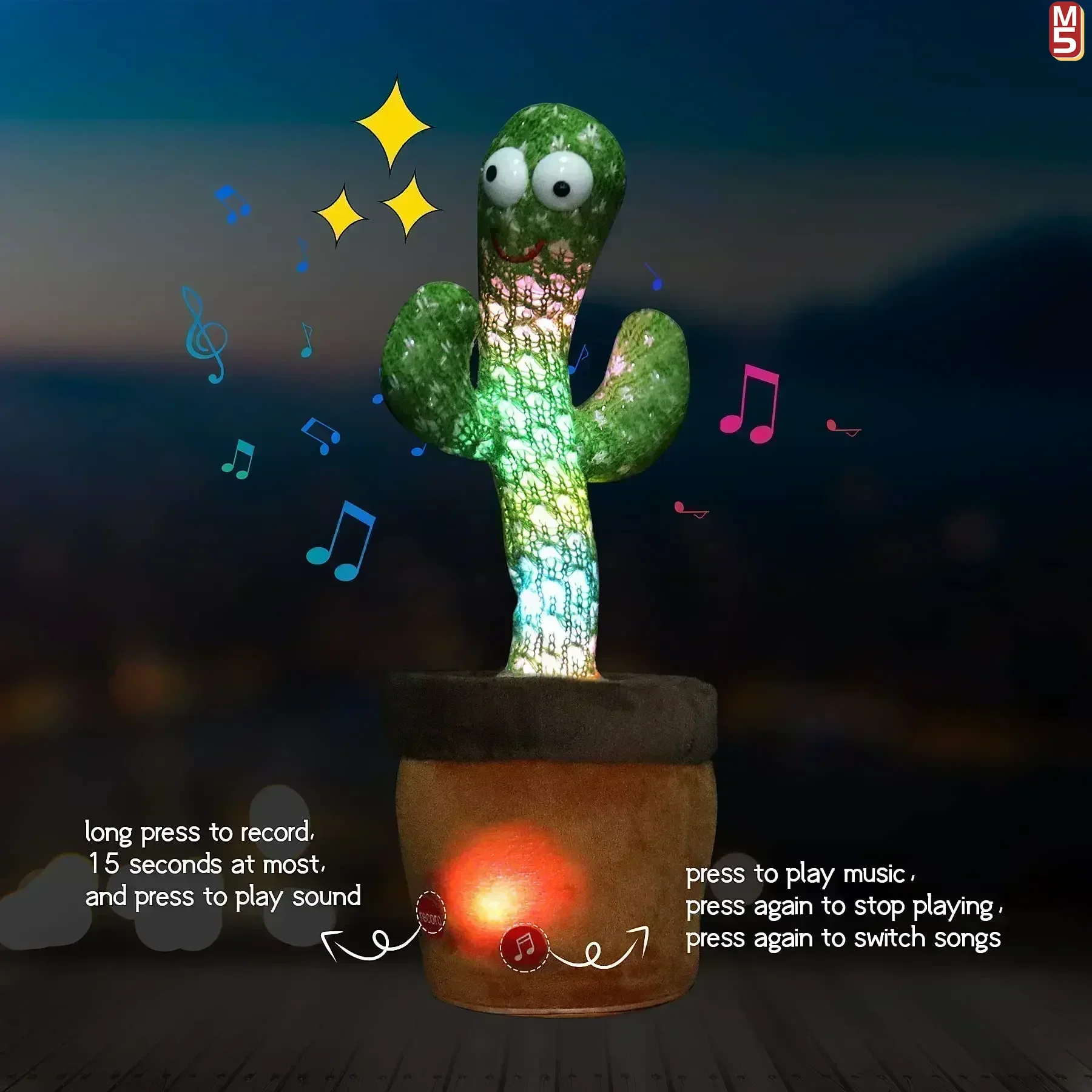Juguetes electrónicos de peluche para bebé, modelo de Cactus sol, Cactus parlante bailando con 120 canciones, regalos de cumpleaños y Navidad para niños - imagen 4