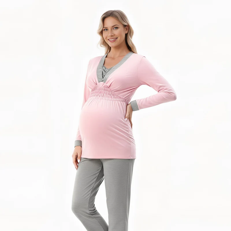Pijama de lactancia de maternidad cómodo, camisón suave para invierno - imagen 4
