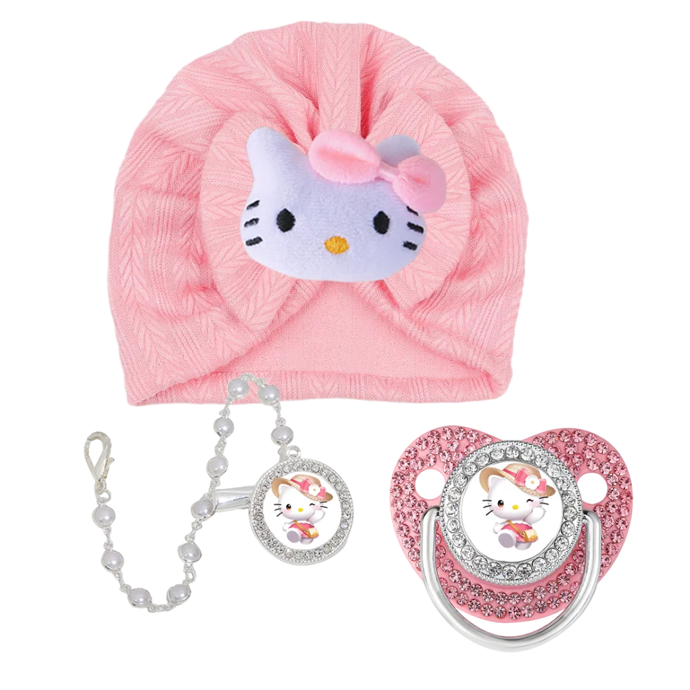 Gorro de bebé de felpa de dibujos animados de lujo y chupete de bebé, clip de cadena para alimentación de recién nacido, tetina de bebé ortodóntica, juego de masticación para bebé - imagen 2