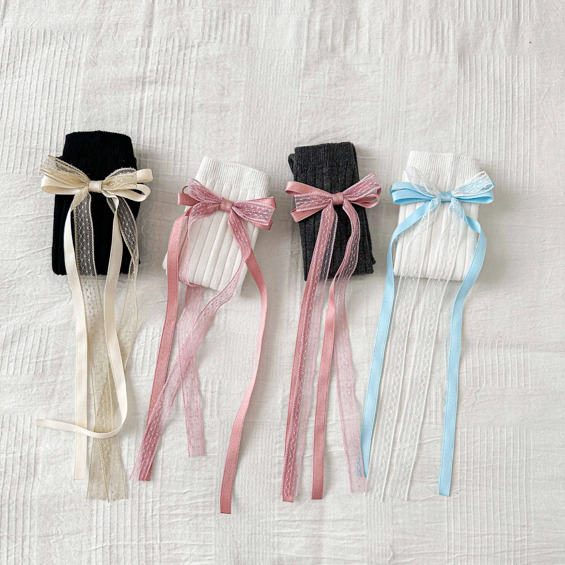 2026 calcetines de primavera para niñas, calcetines dulces de longitud media para niñas, calcetines largos con lazo estilo Corán, calcetines con borlas para niños - imagen 3