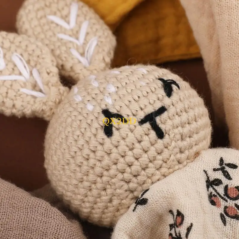 Muñeco para dormir de conejo de ganchillo, juguete para bebé, babero para la dentición, toalla tranquilizadora, manta de seguridad, paño para eructar de algodón, regalo de ducha para bebés - imagen 2