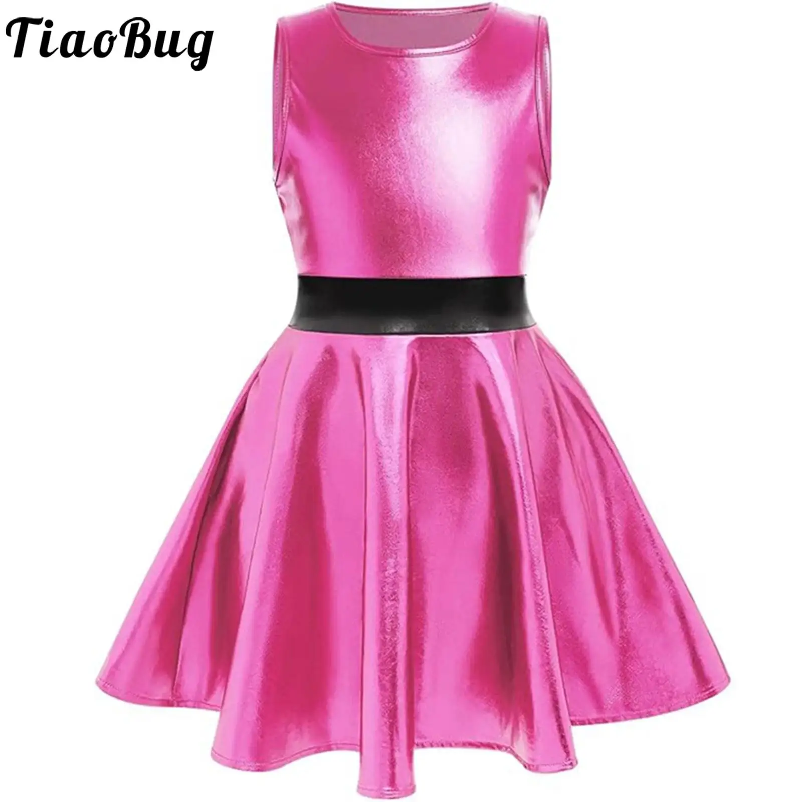 Vestido metálico brillante acampanado sin mangas para niña - imagen 3
