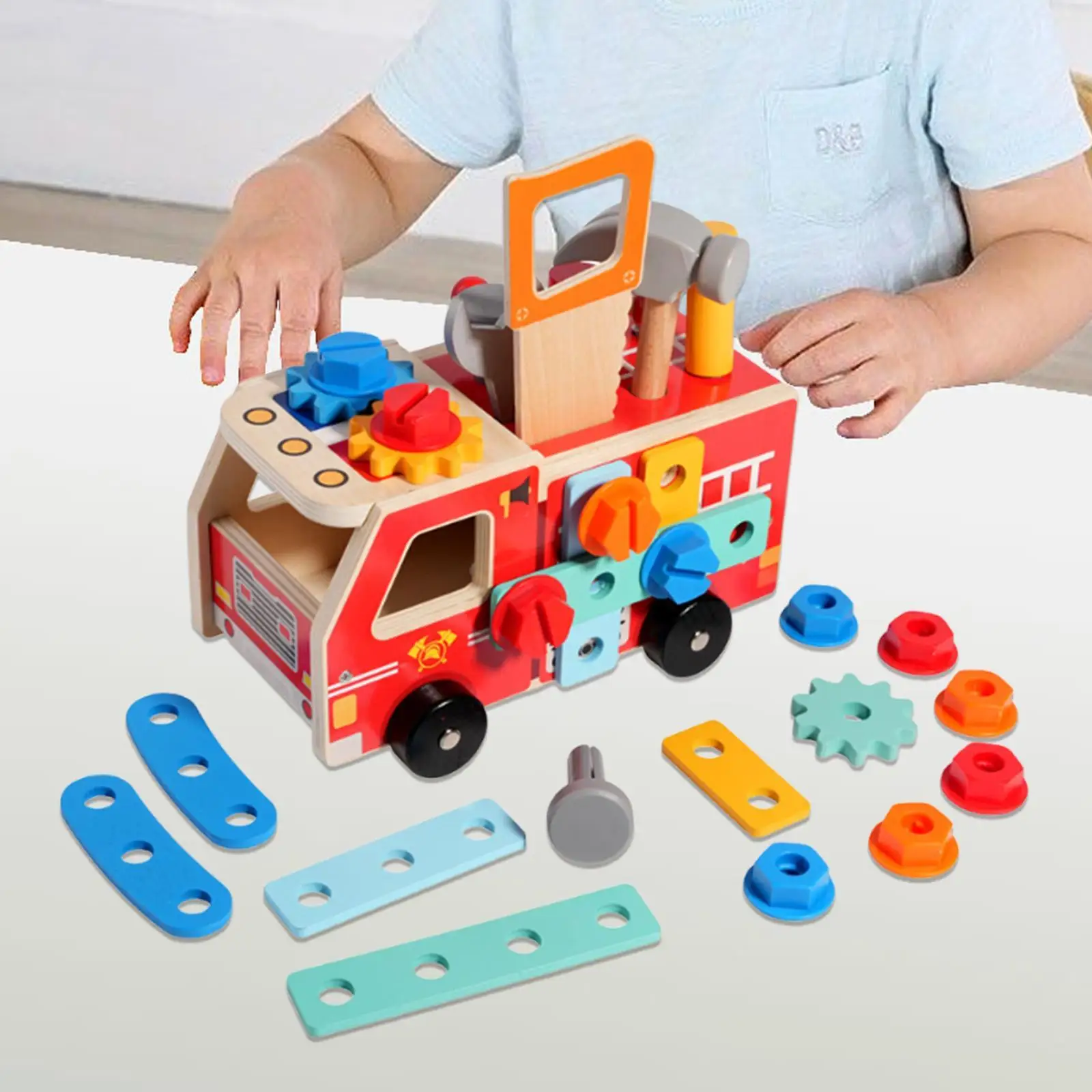Juego de herramientas para camiones de madera para niños, kit de herramientas para juego de imitación para niños de 3, 4, 5 y 6 años - imagen 3