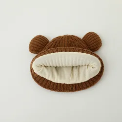 Gorro con orejas de oso en algodón ganchillo para bebés otoño invierno