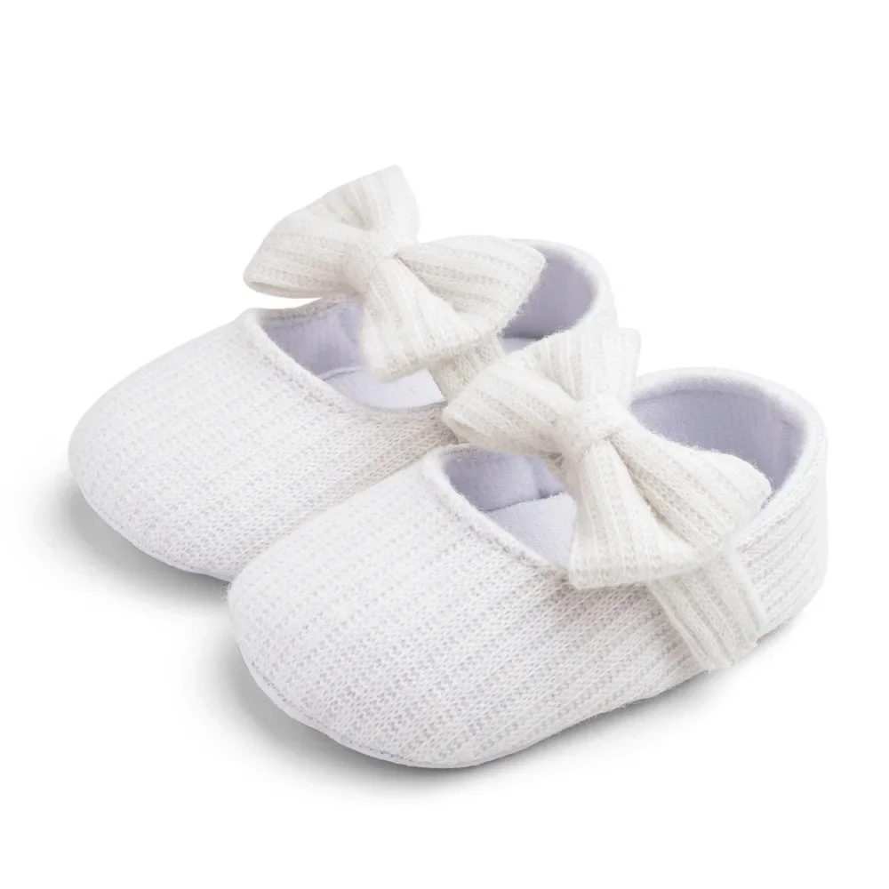 Zapatos de suela suave para niña pequeña de 0 a 1 año, zapatos bonitos de punto con lazo para primeros pasos