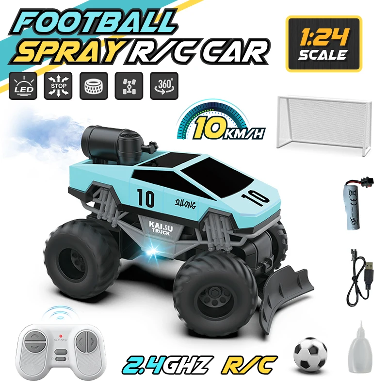 Coche teledirigido 1/24, juegos de batalla de fútbol con pulverizador ligero, coche de Control remoto, vehículo eléctrico todoterreno de 2,4G, juguetes para regalo para niños