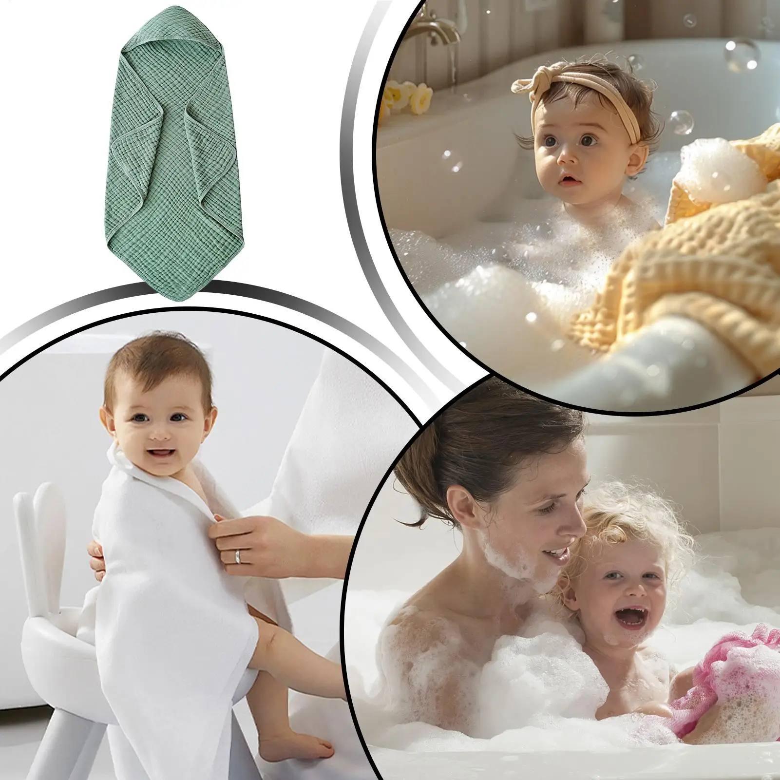 Toallas con capucha para bebé, toallas de algodón de 35X35 pulgadas, albornoz de secado rápido para baño, ducha, viaje en la playa, guardería en casa - imagen 5