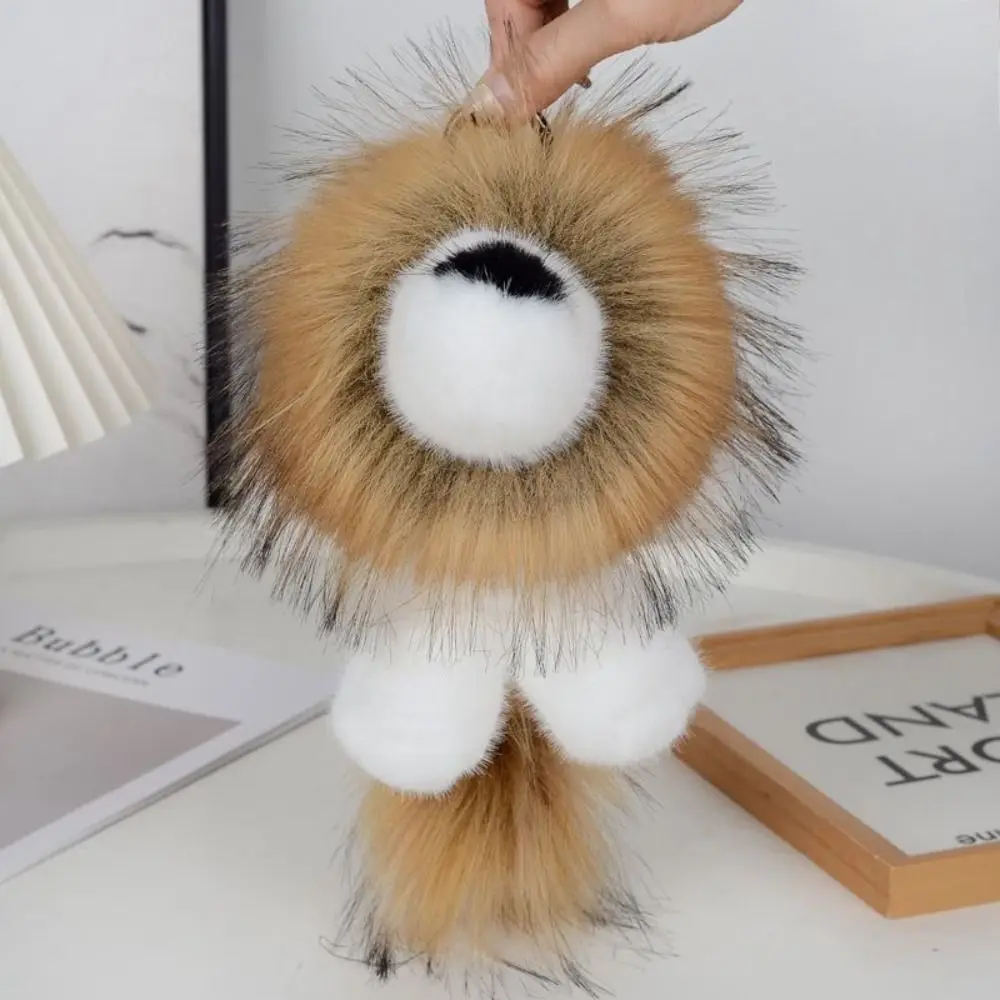 Llavero peluche león con crin larga cola y suave imitación piel conejo - imagen 3