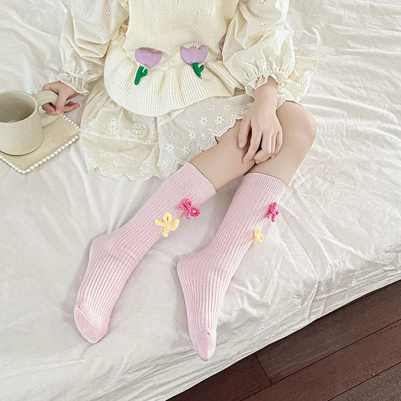 Calcetines de tubo para niña con lazo y rayas caramelo - imagen 5