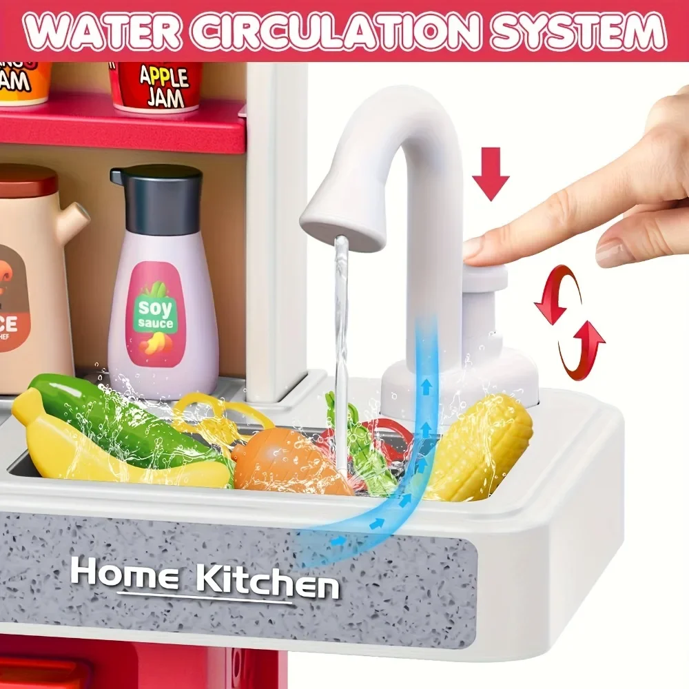 Cocina infantil con fregadero rociador, luces y sonidos