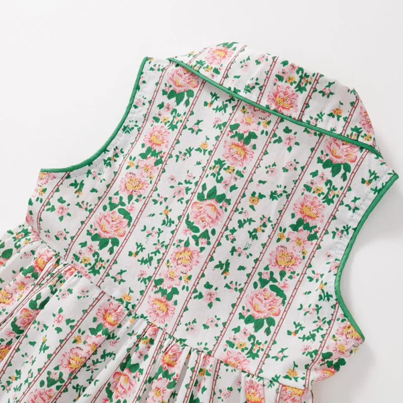 Vestidos de niña de flores de verano estilo chino moda raya sin mangas de algodón princesa Vintage vestido de bebé Boutique ropa para niños B061 - imagen 5