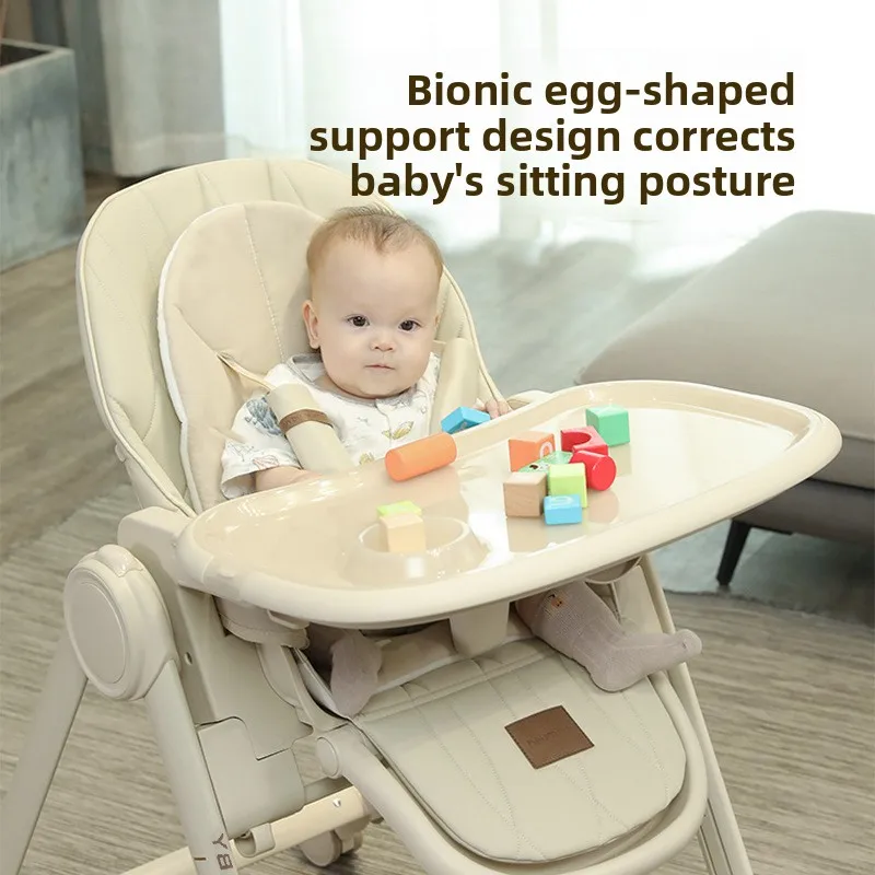 Silla alta ajustable para bebé, función reclinable, ruedas duraderas, asiento de comedor para niños pequeños, seguro para niños con arnés de 5 puntos - imagen 4