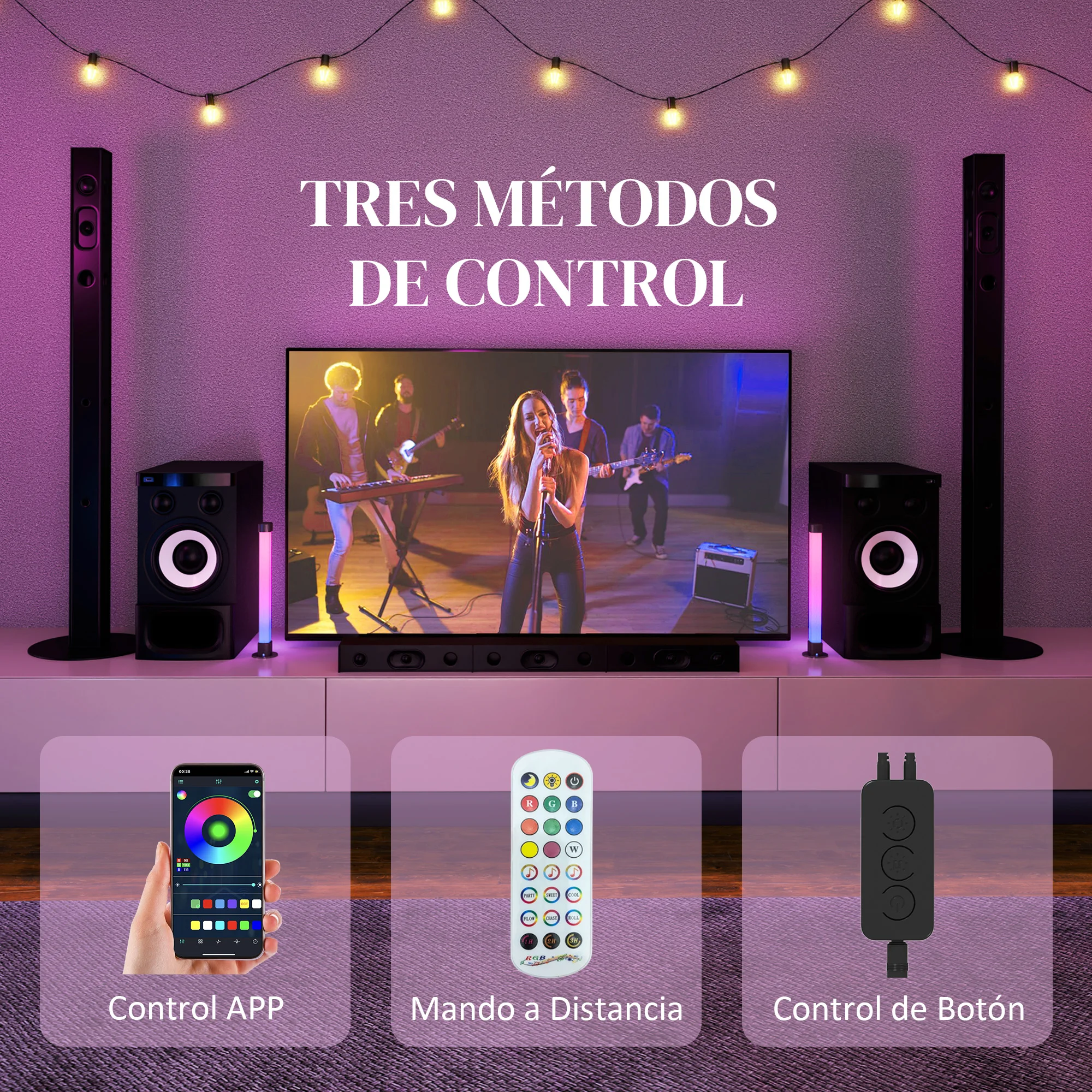 HOMCOM Conjunto de Lámparas de Mesa Inteligente Lámparas de Mesa LED con Control Remoto App Bluetooth Sincronización con Música y Temporizador para Salón Sala de Juegos Dormitorio Blanco - imagen 4