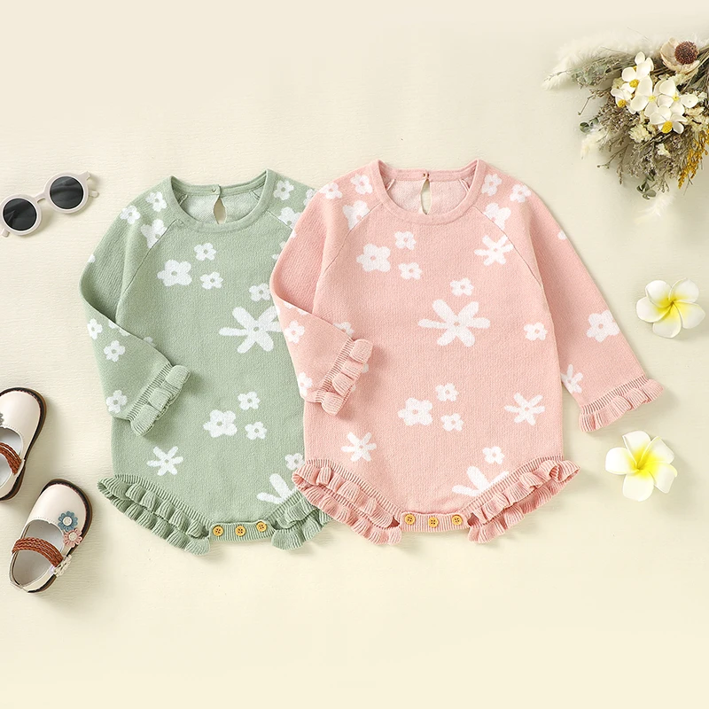 Mono bebé niña de algodón invierno suave con cuello redondo