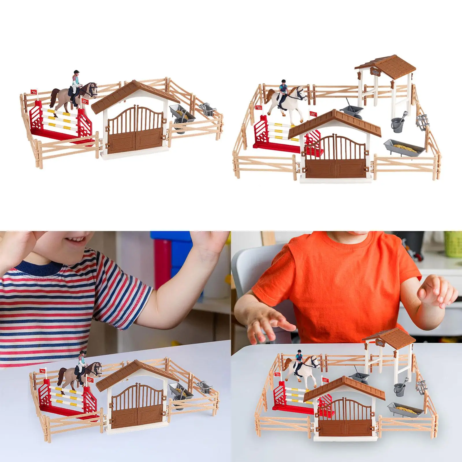 Horse Stable Playset with Rider and Horse Figurine Fence Pretend Play Toy for Boys Girls Baby 3 4 5 6 7 Year Old Party Supplies