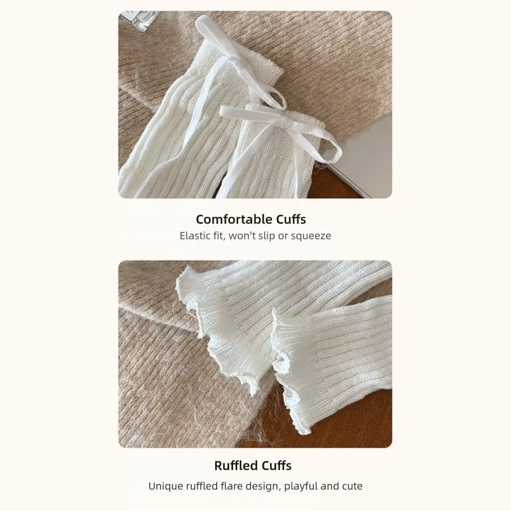 Calentadores de piernas de encaje de Color sólido de estilo coreano, cubierta de pie con adorno de encaje tejido, calcetines elásticos de estilo Lolita, ropa para niños - imagen 5