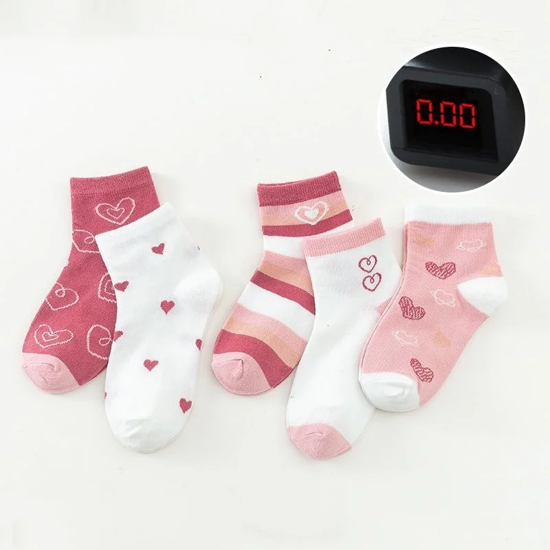 5 par/lote calcetines de algodón suave para niños estampado de fresa de amor calcetines de tubo medio para niñas primavera otoño nuevo - imagen 5