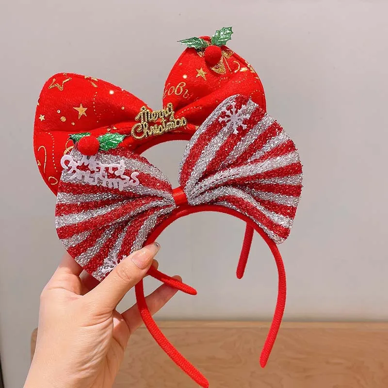 Nueva diadema navideña para niños, diseño de lazo rojo grande, lindo estilo de fiesta para trajes navideños, un lindo accesorio para el cabello imprescindible. - imagen 3