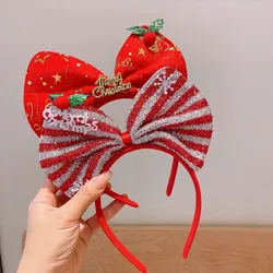 Diadema navideña niño con lazo rojo para fiestas infantiles