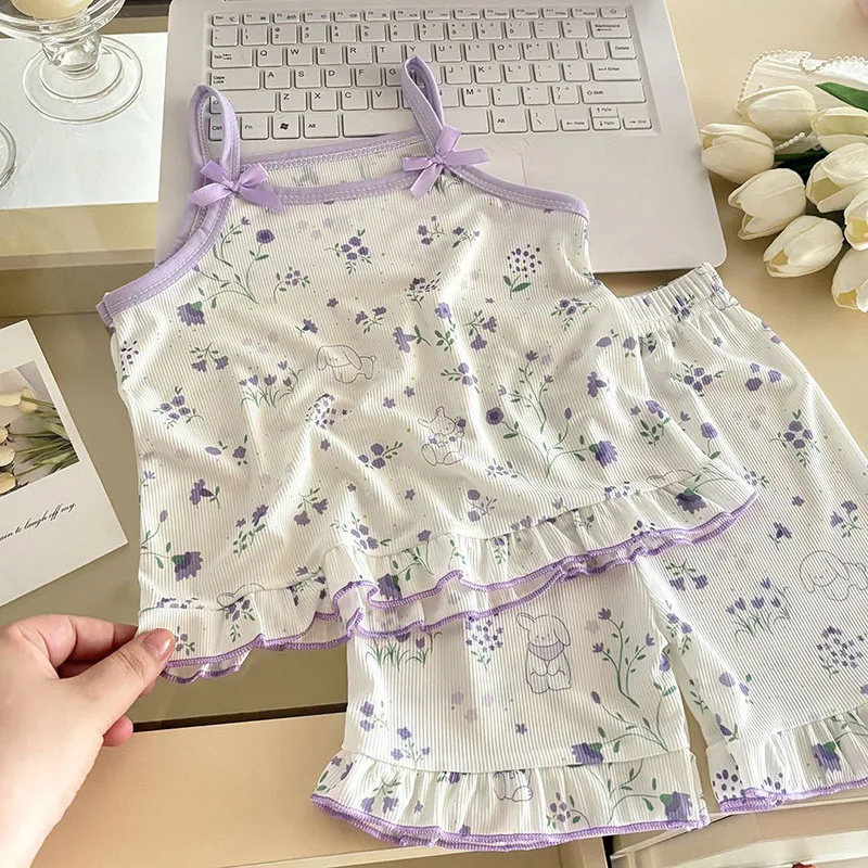 Pijama verano niña con camisola floral y pantalón corto - imagen 5