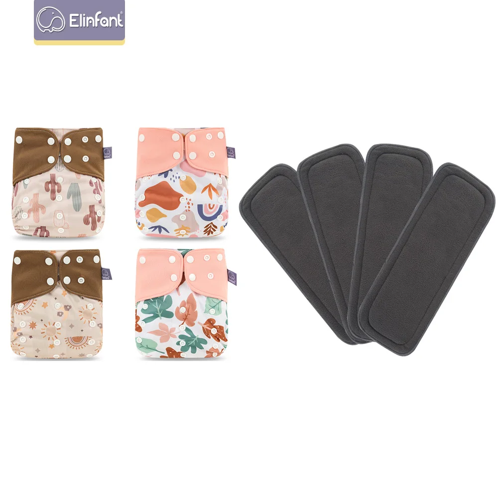Elinfant 4 pièces couches avec Inserts couche de poche lavable réglable réutilisable Fralda couche-culotte en tissu écologique