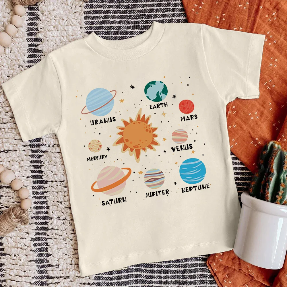 Camisas con estampado de planeta para niños, traje para amantes de los planetas, ropa Retro para niños pequeños y jóvenes, camiseta para amantes del espacio, camisa escolar de ciencia para niños