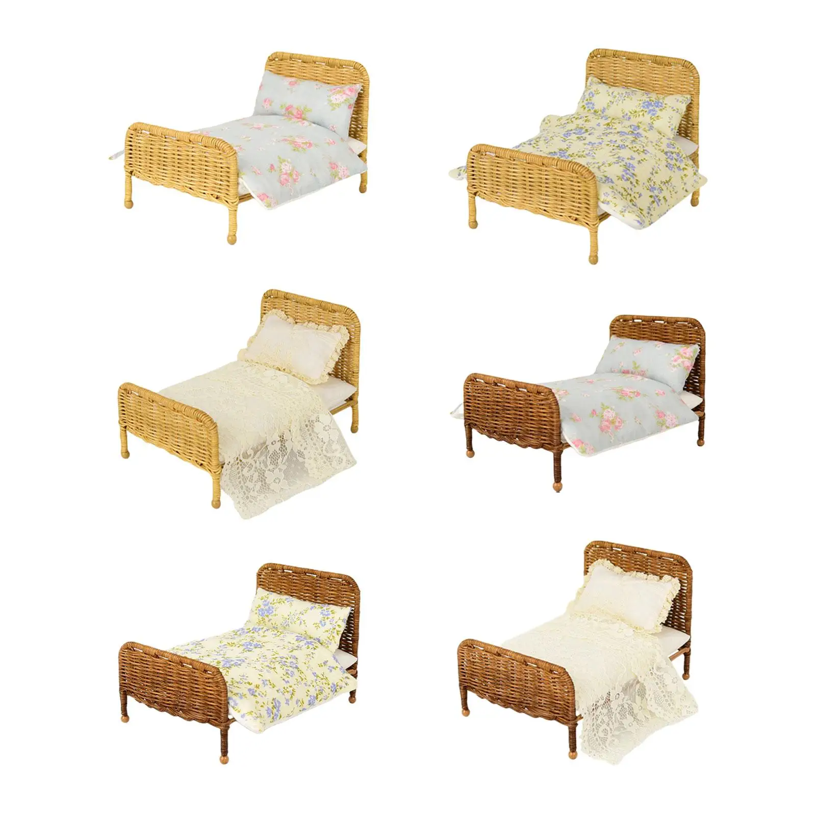 Dollhouse Miniature Ratten Bed 1:6 Dollhouse Decoration Accessories Dollhouse Furniture for Diorama Mini House Photo Props Decor Dollhouse Miniature Ratten Bed 1:6 Dollhouse Decoration Accessories Dollhouse Furniture for Diorama Mini House Photo Props Decor