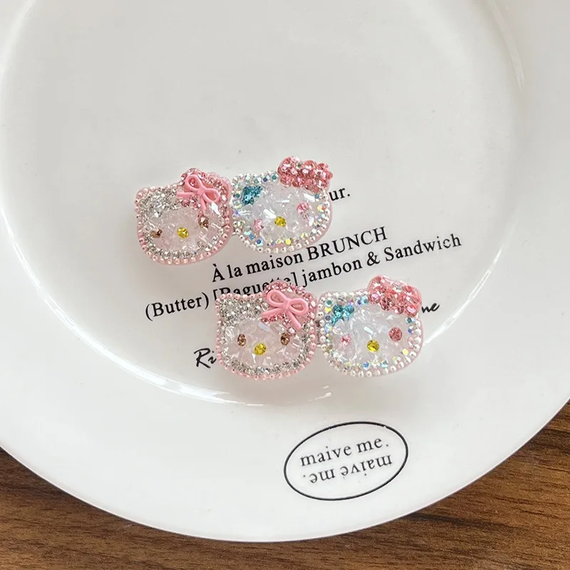 Sanrio-horquilla de Hello Kitty para niña, horquilla con diamantes, Clip LATERAL, accesorio para el cabello rotos de pico de pato versátil, decoración para estudiantes - imagen 3