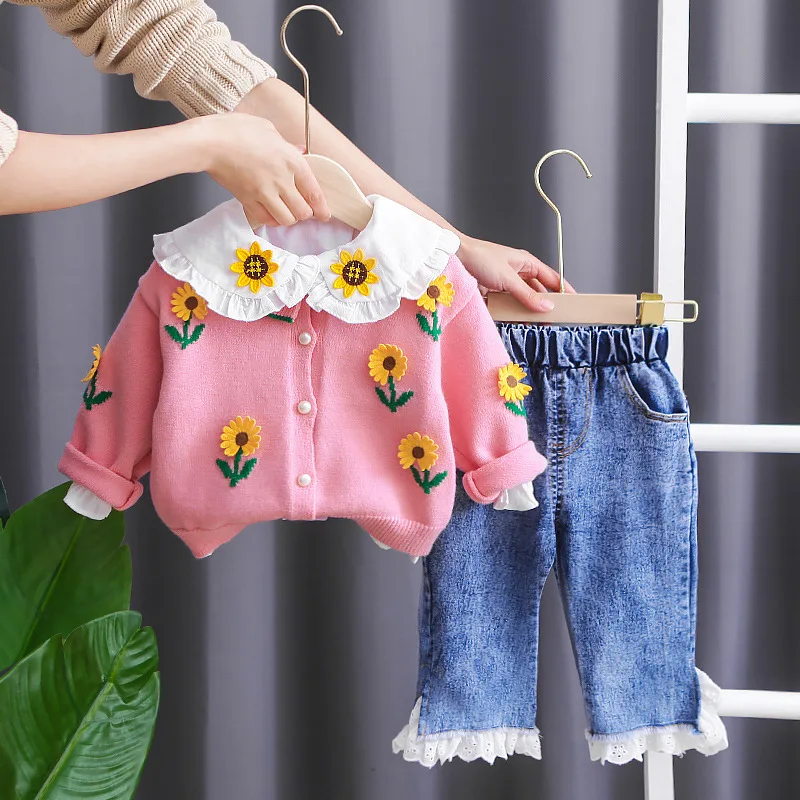 Nueva ropa de primavera y otoño para niñas, traje para niños, chaqueta a la moda, camisa, pantalones, 3 unids/set, disfraz informal infantil, chándales para niños - imagen 2