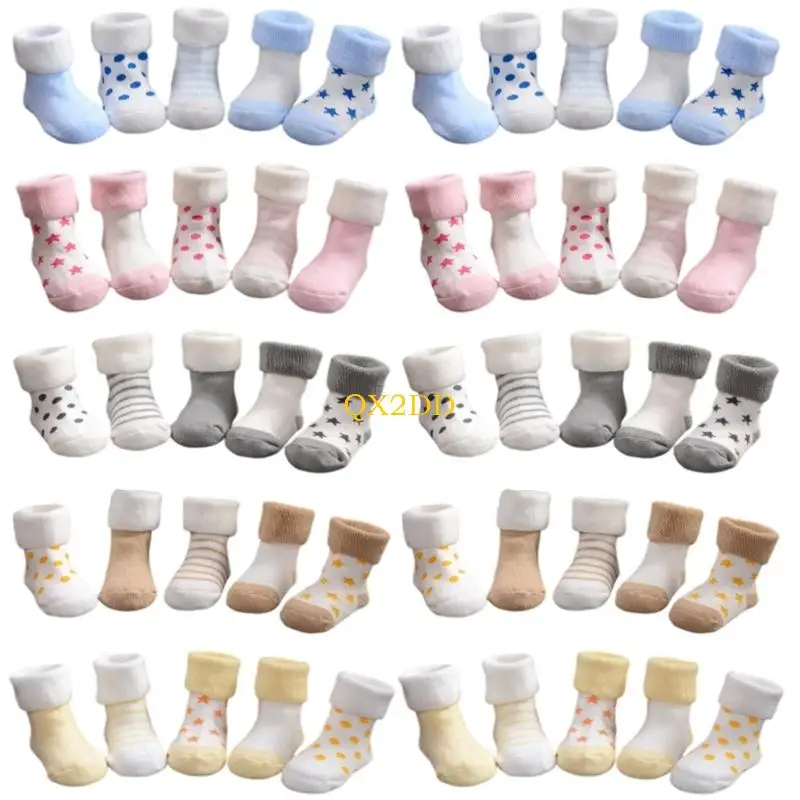 QX2D Calcetines bebé con temática estrellas adorables, tela transpirable, antideslizante para nuevos caminantes