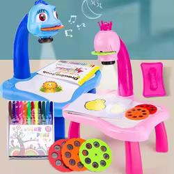 Mesa de dibujo de arte con proyector Led para niños, tablero de pintura para niños, manualidades artísticas de escritorio, herramientas de aprendizaje educativo, juguete para niña