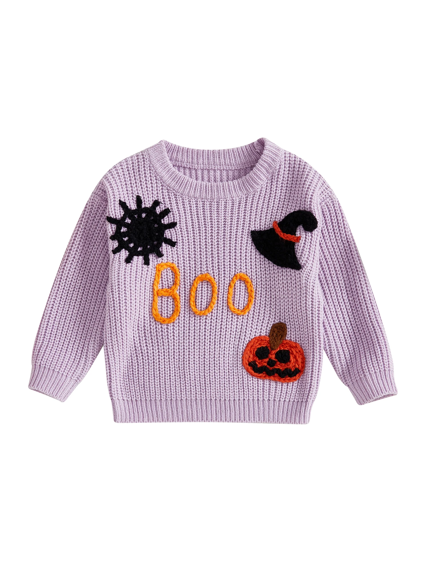 Suéter de punto de Halloween para niña con bordado de calabaza y sombrero de bruja