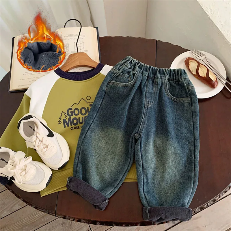 Pantalones vaqueros de lana para niños con cintura elástica
