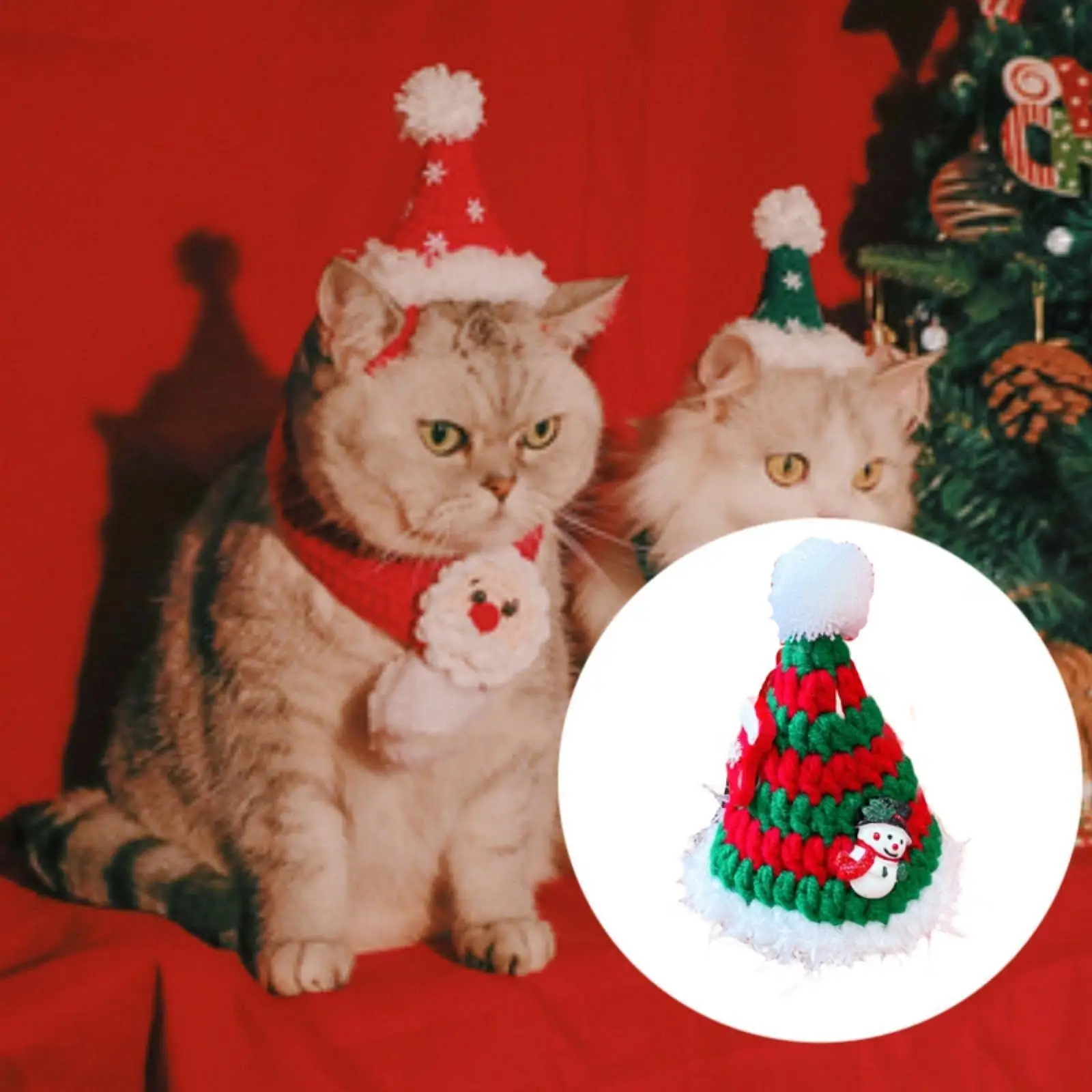 Gorro navideño para perro, disfraces de fiesta tejidos para perros y gatos, ropa de invierno para mascotas, ropa para cachorros pequeños y gatitos, accesorios para fotos para mascotas - imagen 2