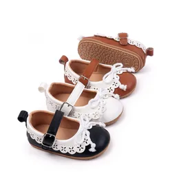 Zapatos de cuna para niña con lazo – Cuero PU y suela de goma para primavera y otoño