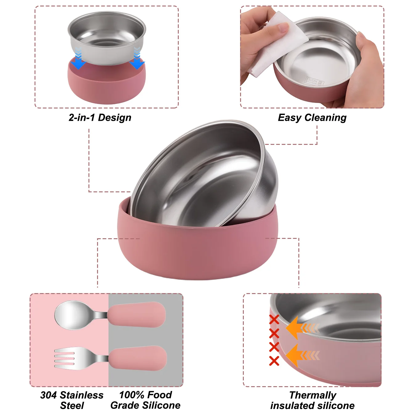 Juego de cubiertos para bebé en acero inoxidable y silicona - imagen 4