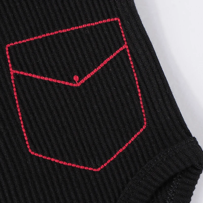 Pelele negro acanalado con botones para bebé, ropa sin mangas para bebé, con bolsillo rojo, peto de costura para bebé, ropa - imagen 5