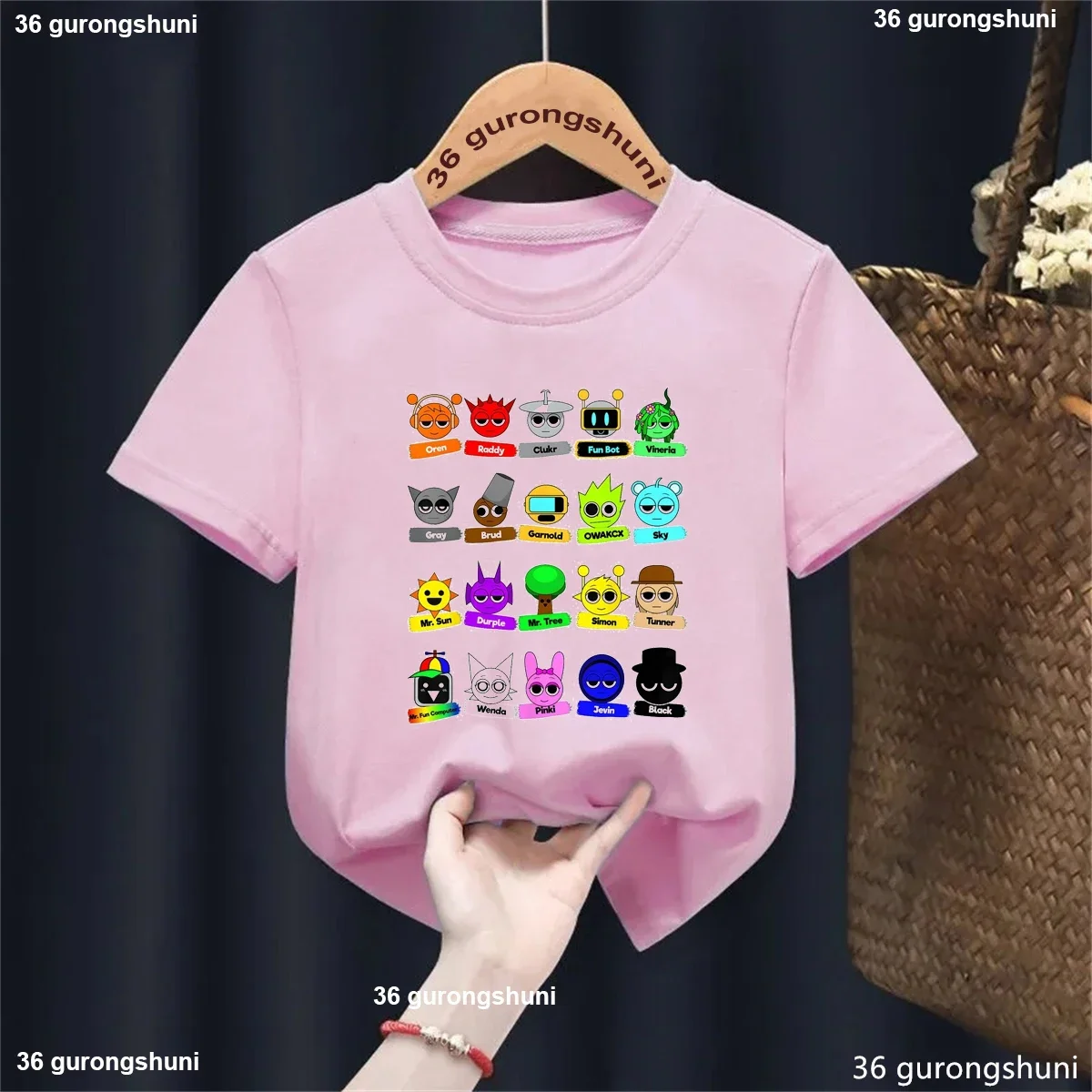 2025 Sun Sprunki Camiseta estampada niñas/niños Kawaii ropa para niños juego de música amante camiseta Harajuku camisa verano camiseta sólida - imagen 2