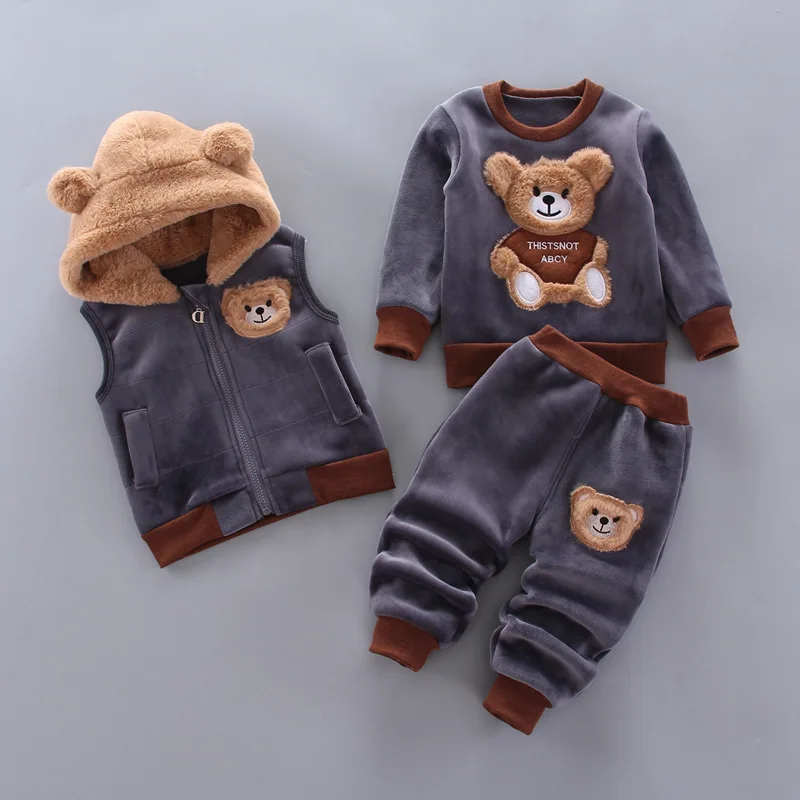 Conjunto de 3 uds de ropa para niños, prendas de vestir gruesas y cálidas con capucha, conjuntos para niños, trajes de tres piezas, traje para niños pequeños, ropa para niños - imagen 4