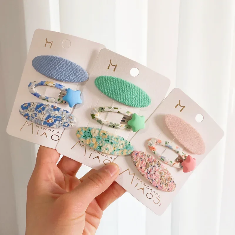 3 unids/set lindo Floral pinzas para el cabello de bebé coreano ovalado niño niña horquilla Bang Clips laterales para niña pequeña accesorios para el cabello para niños - imagen 3