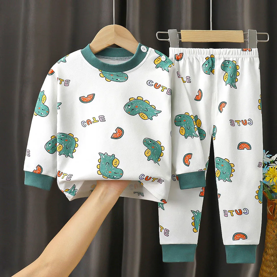 Conjunto de pijama forrado de algodón suave para niños manga larga