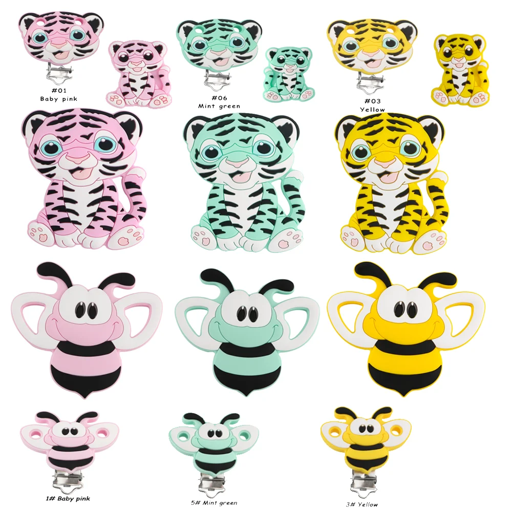2/3/5 piezas de animales, abeja tigre, cuentas de silicona para masticar, accesorios de cadena de chupete DIY de calidad alimentaria, accesorios para collar y colgante